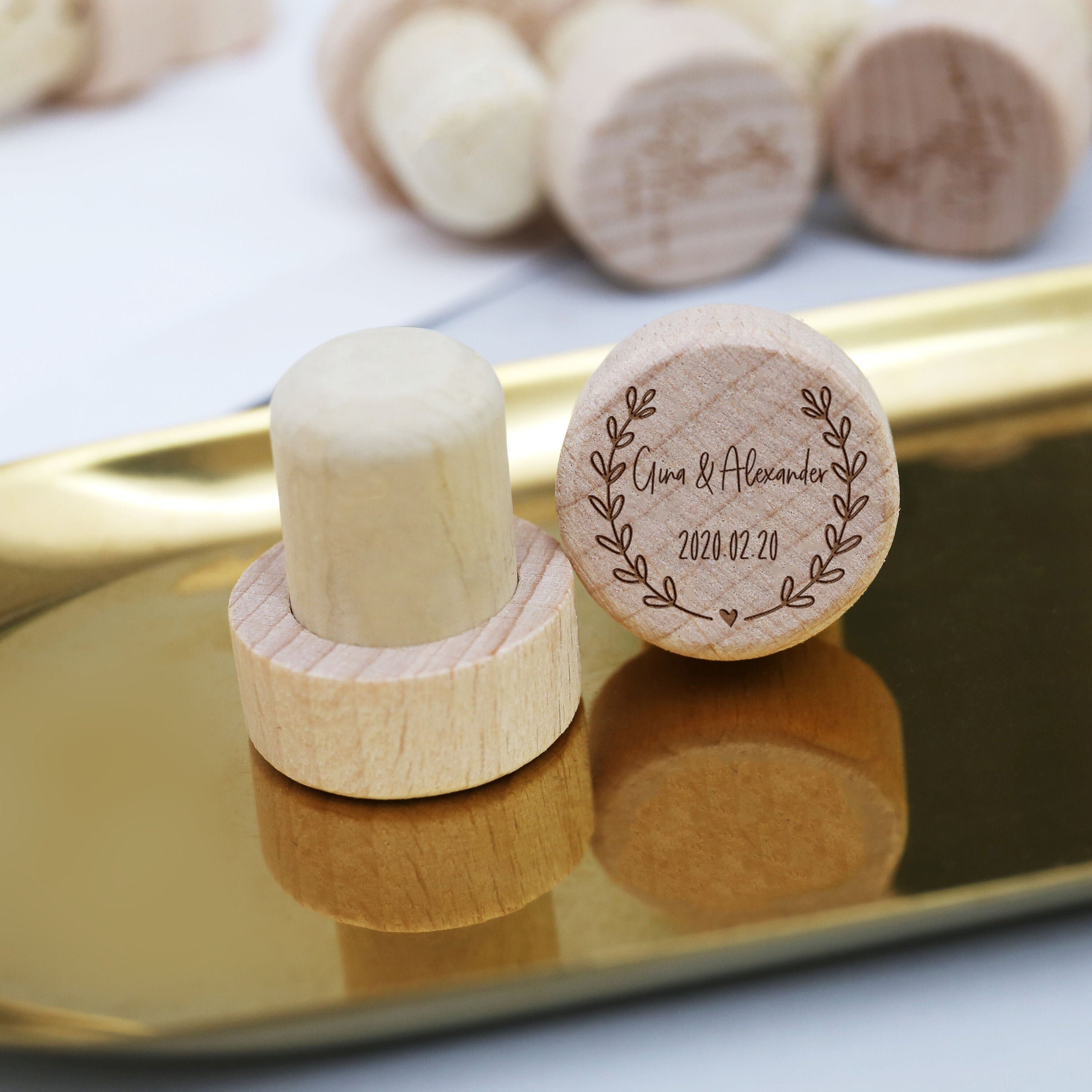 50 Bouchons De Vin Personnalisés En Bois - Pour Mariage, Fiançailles, Anniversaire - Cadeau Invités
