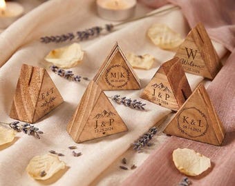Rustic Engraved Place Card Holders, Wedding Table Number Holders, Invitation Holder, Triangular Wooden Display Stands, Name Place Card Stand