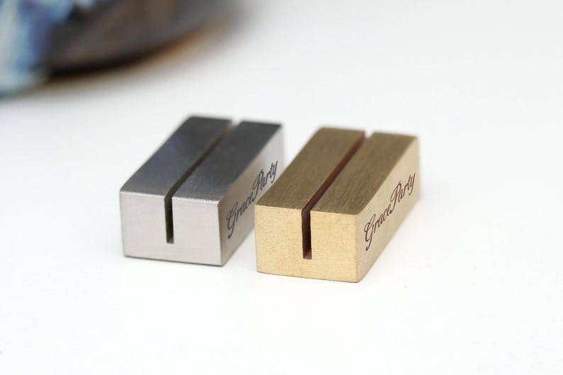 30mmx15mm Brass stainless steel card holder,card photo holder, Custom Engraved Name Tag Holders,Table Number Holders, Invitation Stands image 1