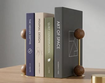 Personalized Solid Walnut Bookends, Wooden Book Holders, Sculptural Walnut Bookends with Brass Stand, Gift for Book Lovers