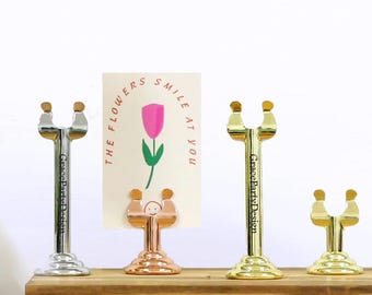 Brass card holders, Stainless Steel Holders, gold stand , Custom Engraved Rose gold table number Stand , Wedding decor, postcard Holders