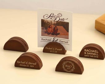 Engraved Walnut Half-Round Card Holder, Name Place Card Stand, Wedding Table Number Stands , Wood Holder, Name Tag Holder, Invitation Stand