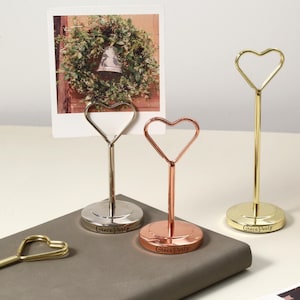 Porta biglietti a forma di cuore, porta biglietti in acciaio inossidabile, porta biglietti in oro con incisione personalizzata, porta numeri da tavolo, porta cartellini, biglietti d'invito