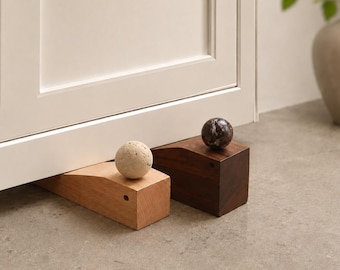 Walnut Wooden Door Stopper, Handmade Round Stone Furniture Decor Wedge, Furniture Decor, Creative Wooden Door Stoppers,