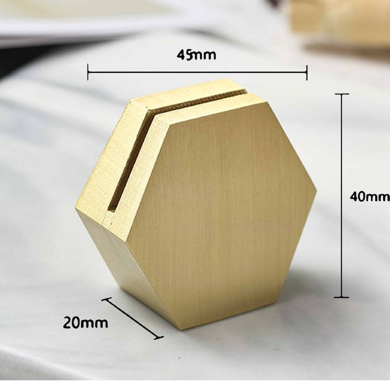 Modern Brass stainless steel holder, Business Card holder, Brass Place Card Holders, Table Number Stands, Invitation Stands. Table Decor Hexagon