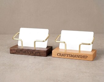 Wooden Brass Business Card Holder, Custom Engraved Brass Table Card Stands, Brass Office Decor, Wood Table Stands,