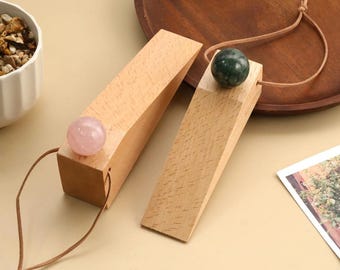 Walnut Wooden Door Stopper, Round Stone Furniture Decor Wedge, Handmade Home Accent, Creative Wooden Door Stoppers,