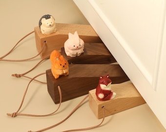 Walnut Wooden Door Stopper, Cute Animal Furniture Decorative Wedges, Handmade Home Accent, Furniture Decor, Creative Wooden Door Stoppers,