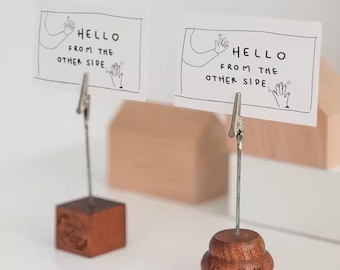 Clips para tarjetas de madera de nogal, portafotos, soporte para número de mesa, portafotos de nogal con grabado personalizado, soportes para fotos y exhibidores, portanotas