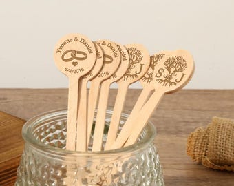 Custom Wedding Wooden Drink Stirrers, Personalized Party Decor, Cocktail Stirrer