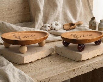Personalized Marble Kitchen Trays, Countertop Trays, Engraved Rosso Wooden Tray, Jewelry Tray, Birthday Gift,Gift for Her, Mom, Birth Flower