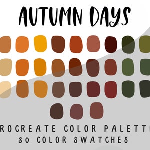 procreate color palette, procreate tool, color swatches, Fall color palette, digital color palette, Autumn color palette, 30 swatches