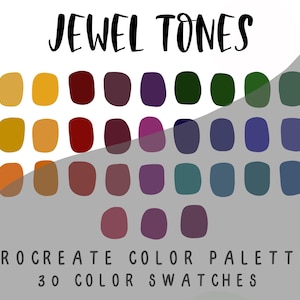 Paleta de colores de Procreate, herramienta Procreate, muestras de color, paleta de tonos joya, paleta de colores digital, paleta de colores oscuros, 30 muestras