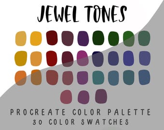 Procreate color palette, procreate tool, color swatches, jewel tones color palette, digital color palette, dark color palette, 30 swatches