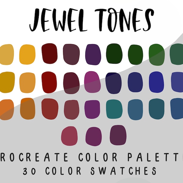 Procreate color palette, procreate tool, color swatches, jewel tones color palette, digital color palette, dark color palette, 30 swatches