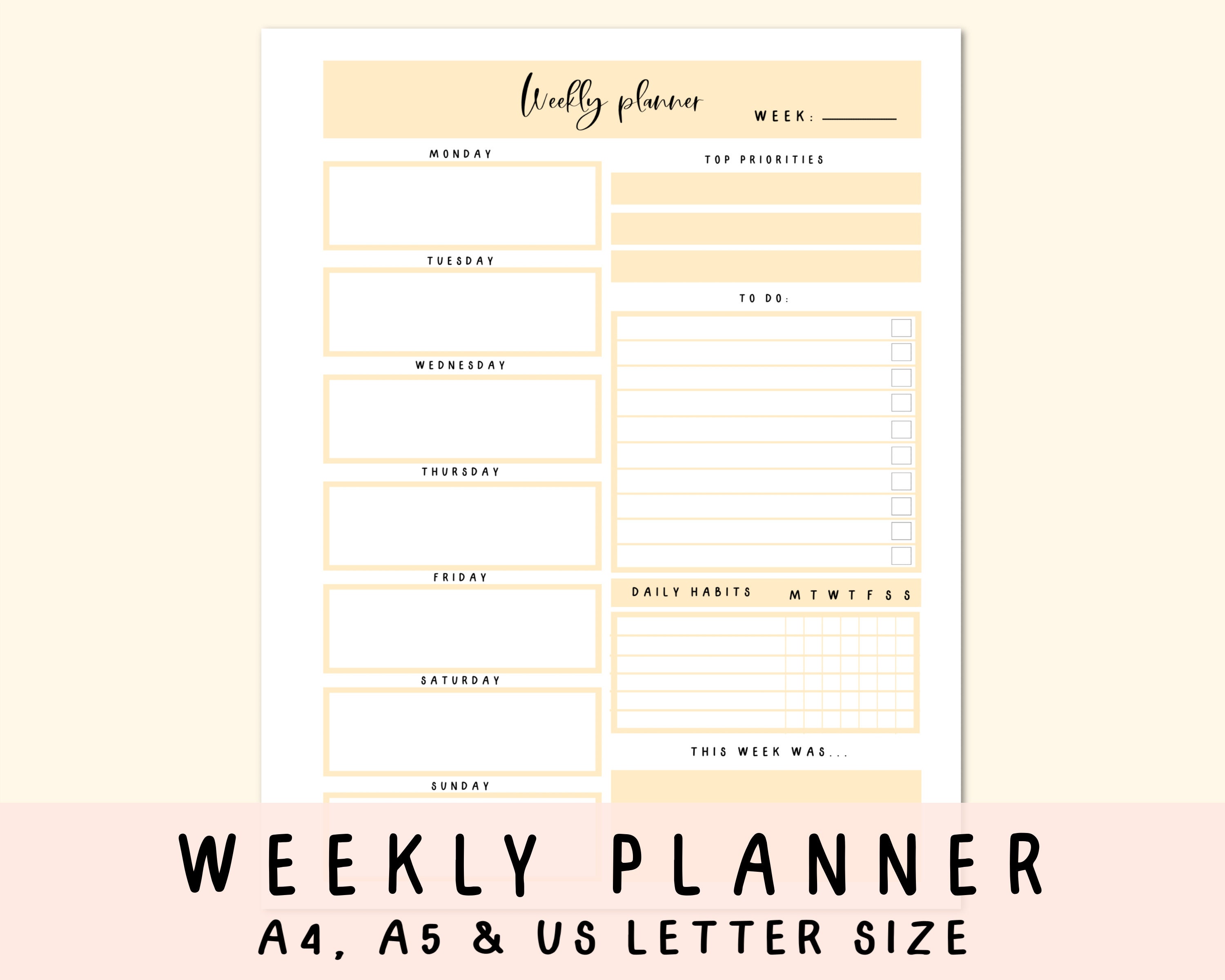 Yellow PLANNER BUNDLE Printable productivity planner US | Etsy