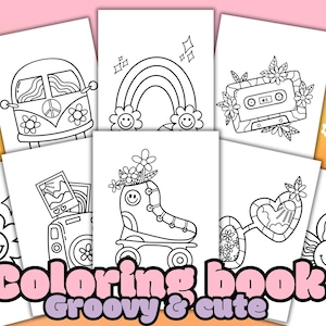 Groovy coloring book, simple coloring book, coloring Pages for kids, coloring for adult, thick lines, easy coloring book, retro, funky