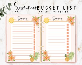 SUMMER BUCKET LIST // Instant download printable A4, A5 & Us letter size // Seasonal summer time printable
