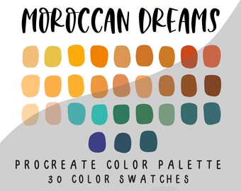 procreate color palette, procreate tool, color swatches, morocco color palette, digital color palette, bright color palette, 30 swatches