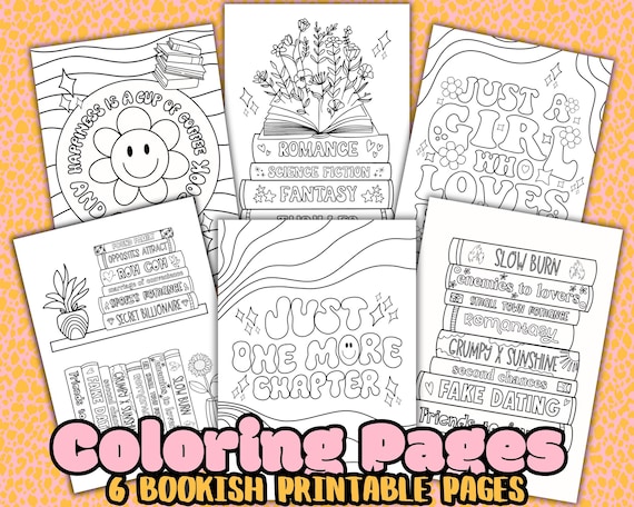 Coloring Pages, Coloring page bundle, book lover, booktok, bookish, Coloring for adults, Coloring for readers, bookworm gifts, book tropes