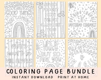 Colouring pages bundle, printable coloring pages, quote coloring pages, coloring pages for adults, coloring pages for kids, positive quotes