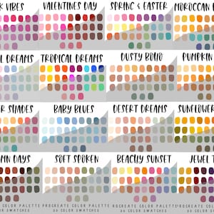 16 Procreate colour palettes, 480 colors, procreate bundle, procreate tools, jewel tones, pumpkin spice colors, pastel palette, boho shade