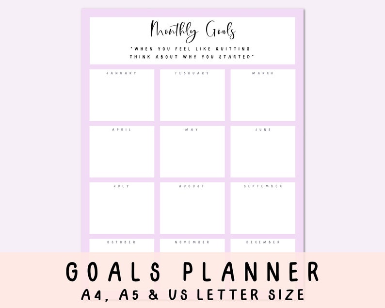 MONTHLY GOAL PLANNER // Yearly Goal Planner // A4 A5 Us - Etsy