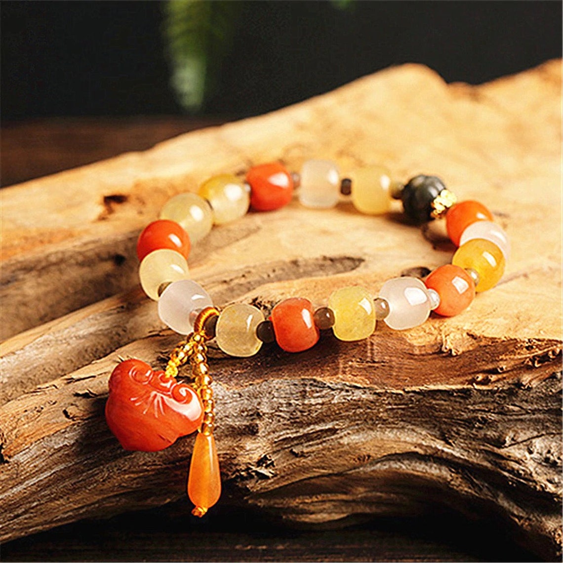 Natural Stone Golden Silk Jade Beads Bracelet For Women Etsy