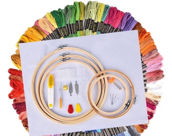 Kit de bordado de mano para principiantes / Cross Stitch Kit / con 100 colores Floss Thread Skeins,5 aros,2 Aida cloth and Instruction / Free Shipping