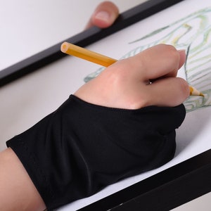 Klassischer schwarzer Künstlerhandschuh | Zeichnung, Grafikgestaltung| 2-Finger-Anti-Fouling-Handschuh| Passt rechts und links hand| Unisex | Kostenloser Versand