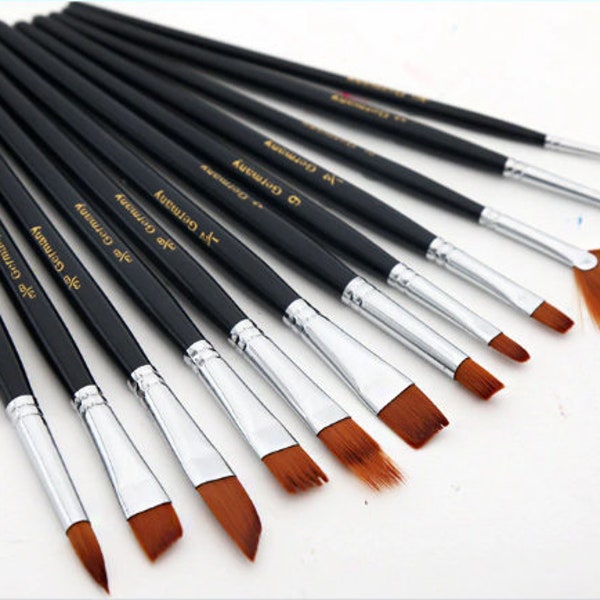 12 Pcs Professional Paintbrushes Set for Watercolor, Oil and Acrylic Painting | Nylon Bristle, Wooden Handle|Artist Kit| Free Shipping