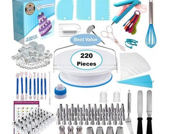 220 Pcs Cake Decorating Beginners Kit | All-in-One Complete Tools Set,Pastry & Icing Tools| BPA Free Plastic, Stainless Steel |Free Shipping