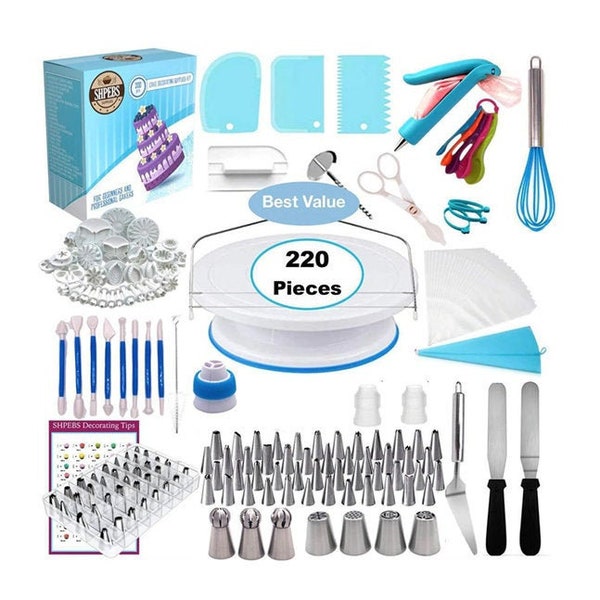 220 Pcs Cake Decorating Beginners Kit | All-in-One Complete Tools Set,Pastry & Icing Tools| BPA Free Plastic, Stainless Steel |Free Shipping