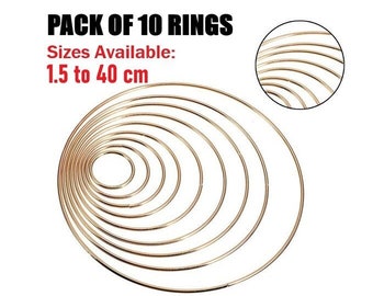 Gold Metal Wreath Hoops: 10 Pack DIY Decor Rings (1.5 to 40 CM)