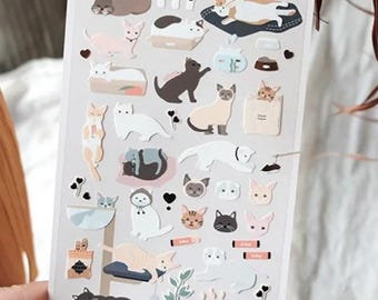Korean Cat Stickers: Transparent PVC, Journal & Scrapbook Embellishments