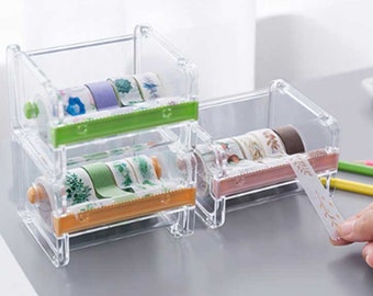Washi Tape Dispenser / Cutter | Stackable, Transparent, Two Tooth Selection| Tape Storage / Organizer | Desktop Tape Cutter | Free Shipping