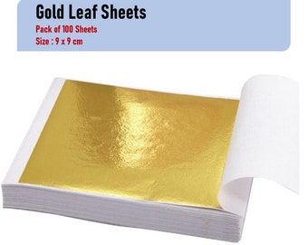 100 Gold Leaf Sheets, Gold Leaf Foils, K Gold Foil Sheets,Gilding Sheets | For Gilding Frames,Party Decor, DIY Crafts |9x9 CM| Free Shipping
