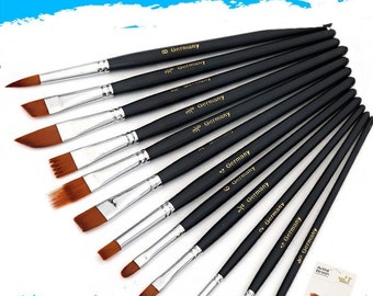 Professional Paintbrushes Set: Nylon Bristle, Wooden Handle - 12 Pcs