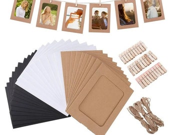 10 Pcs Display Photo Frames with Free Wooden Clips & Twine for Hanging | Paper Kraft Frame | Hanging Party Photo Frames | Free Shipping