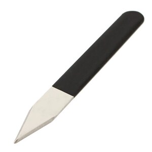 May include: A black handled, silver, pointed tool with a sharp tip.