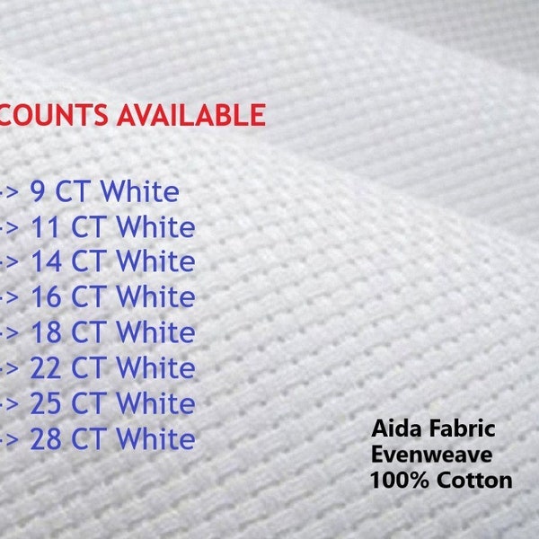 9 CT tot 28 CT kruissteekstof, Aida-canvasdoek | Wit, gelijkmatig geweven, 100% katoen | Kruissteekcanvas, borduurstof| Geen verzendkosten