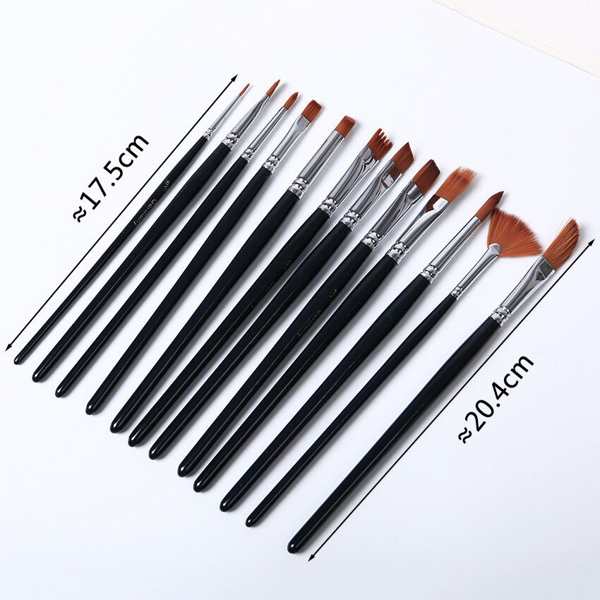 Künstlerpinsel-Set 12-teilig – Für Acryl, Öl, Aquarell, Mit Nylonborsten & Holzgriffen
