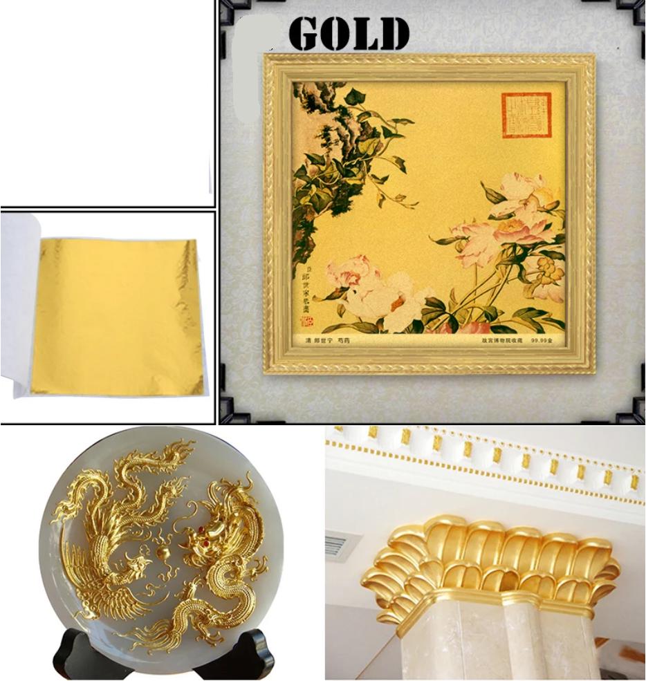 模造金箔シート：アート、工芸、装飾用の金箔フレーク（8x8.5 cm、100