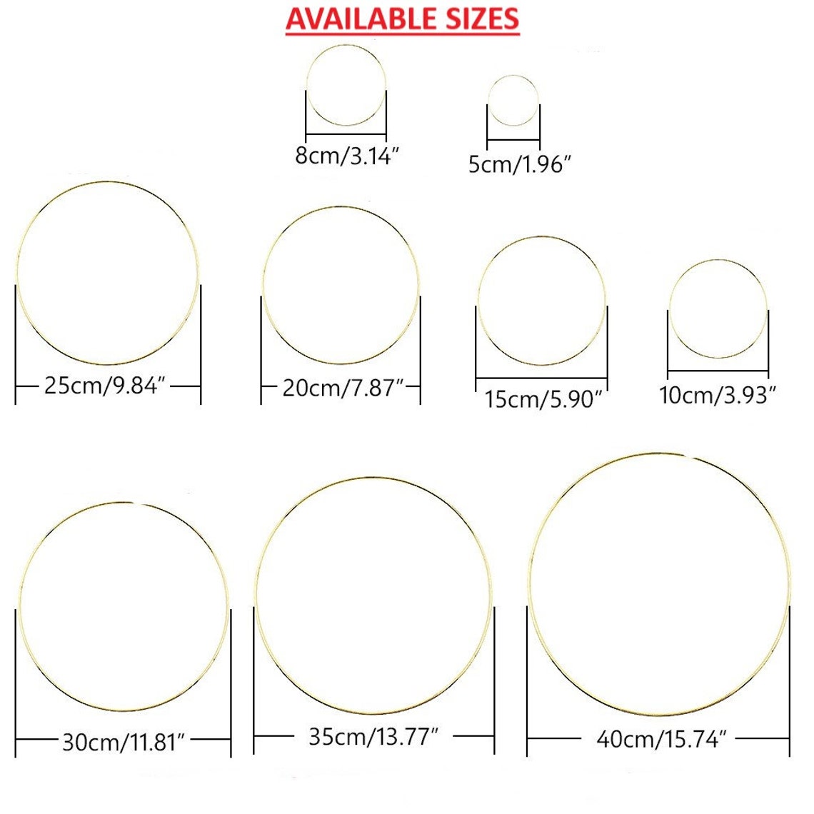 Gold Metal Wreath Hoops 5 to 40 CM Smooth & Rust Resistant Etsy