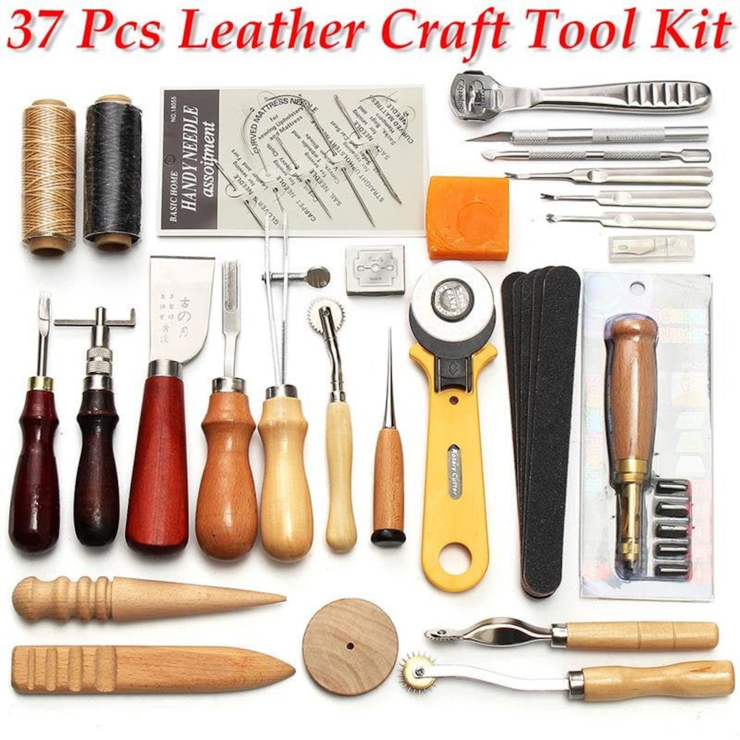 Leather Sewing Kit Leather Craft Tools Leather Craft Making Leather Sewing  Tools Kit for DIY Sewing Craft Projects with Custom Storage Bag Adjustable  Groover Stitch Wheel Waxed Threads