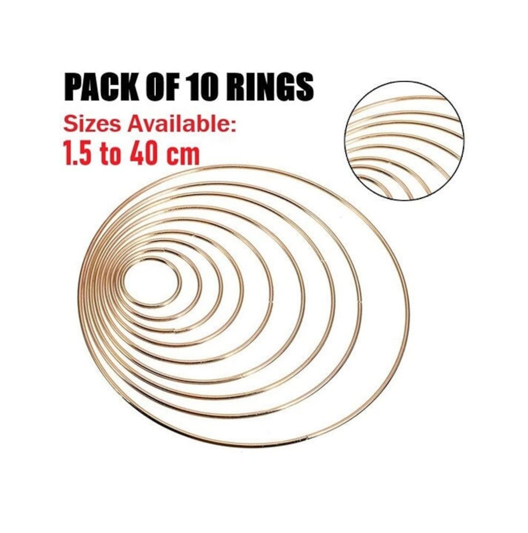 10 Pack Gold Metal Wreath Hoops 1.5 to 40 CM Smooth & Rust Resistant