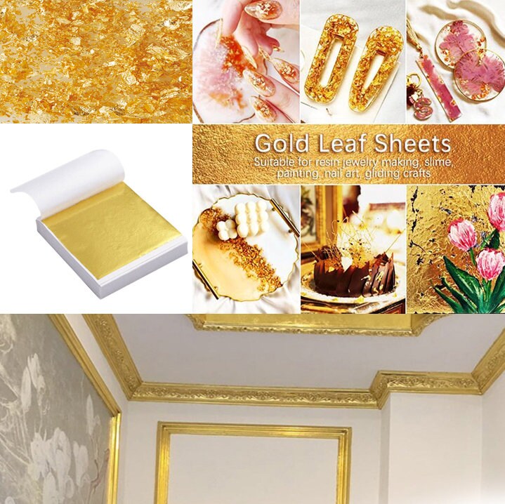 100x 24K Gold Leaf Sheets Art Craft Design Gilding Framing Scrap Premium  Golden