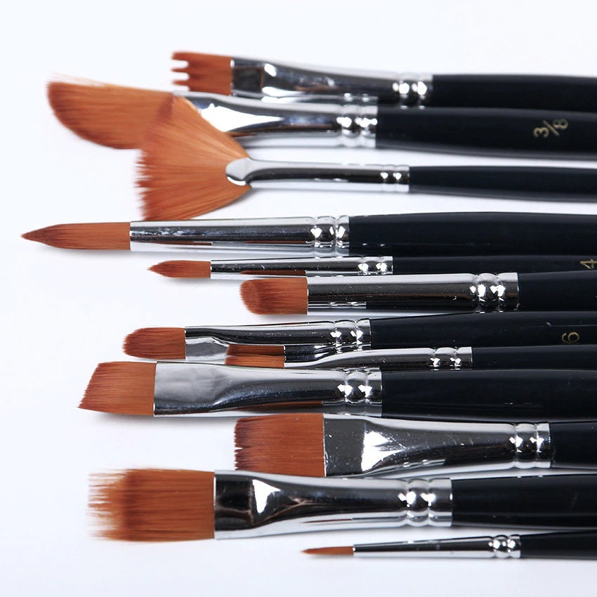 Künstlerpinsel-Set 12-teilig – Für Acryl, Öl, Aquarell, Mit Nylonborsten & Holzgriffen