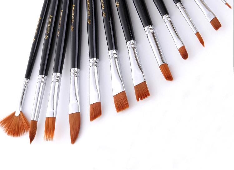 Künstlerpinsel-Set 12-teilig – Für Acryl, Öl, Aquarell, Mit Nylonborsten & Holzgriffen