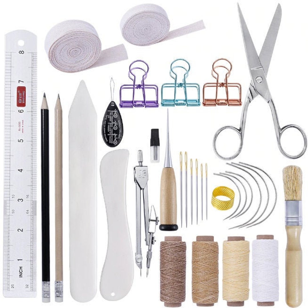 32 Pcs Hand Bookbinding Tools Kit Edged Scoring, Folder Sewing, Thread